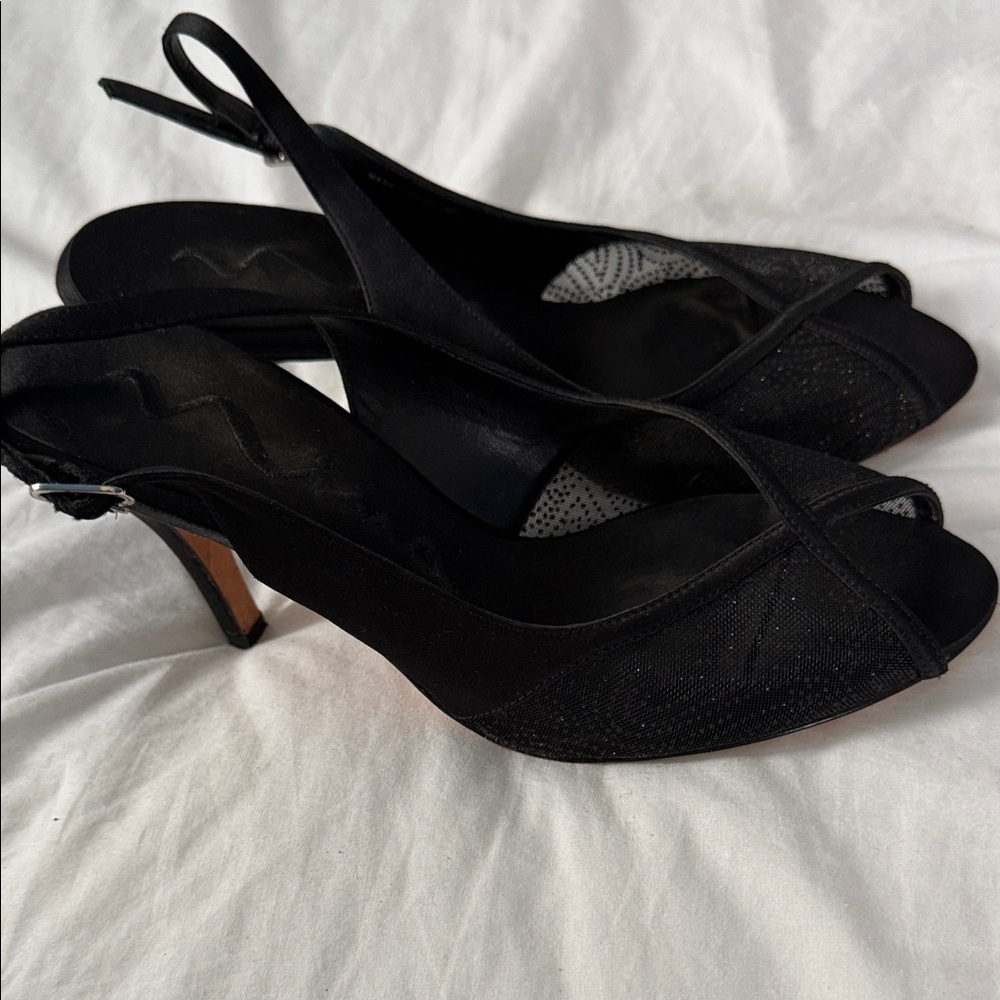 Nina Black Peep-Toe Heels